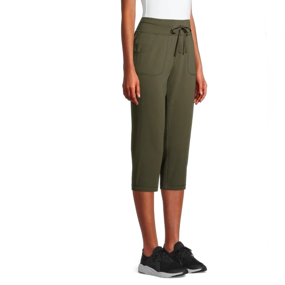 Athletic Works NEW Women's Core Knit Pull On Drawstring Capri - Olive Green - Picture 2 of 5